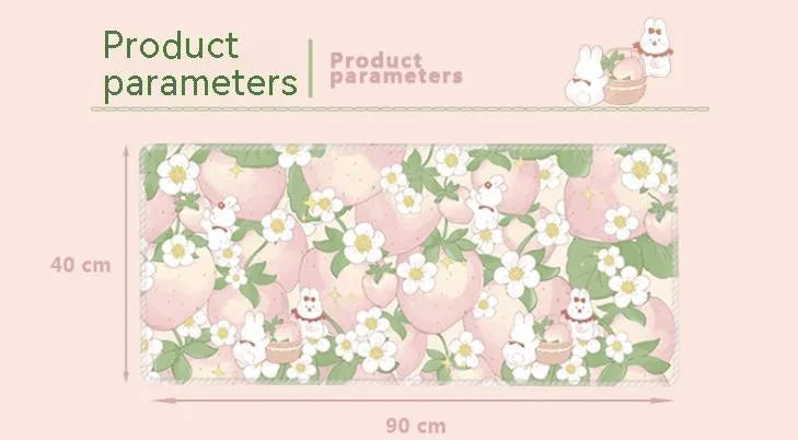 Large rectangular flower pattern mouse pad on a desk with keyboard and mouse.