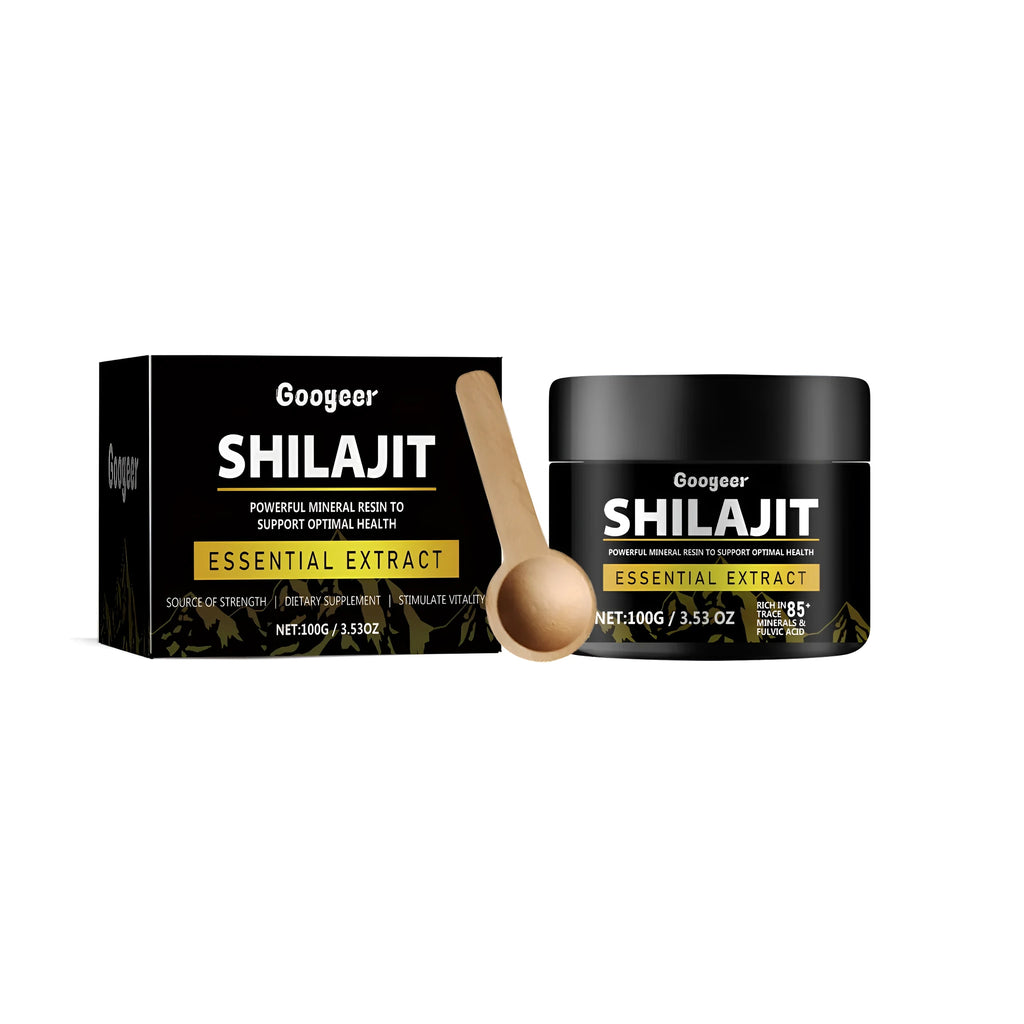Silver and white jar of 100g energy supplement cream for body health care and physical revitalisation.