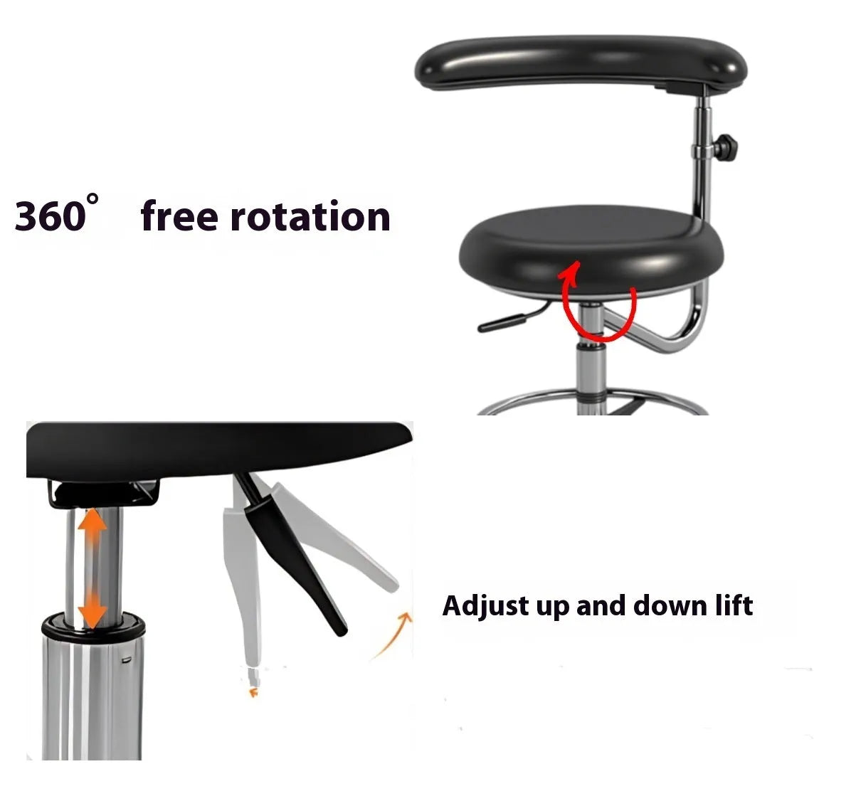 Black leather dental chair with adjustable height for clinical use