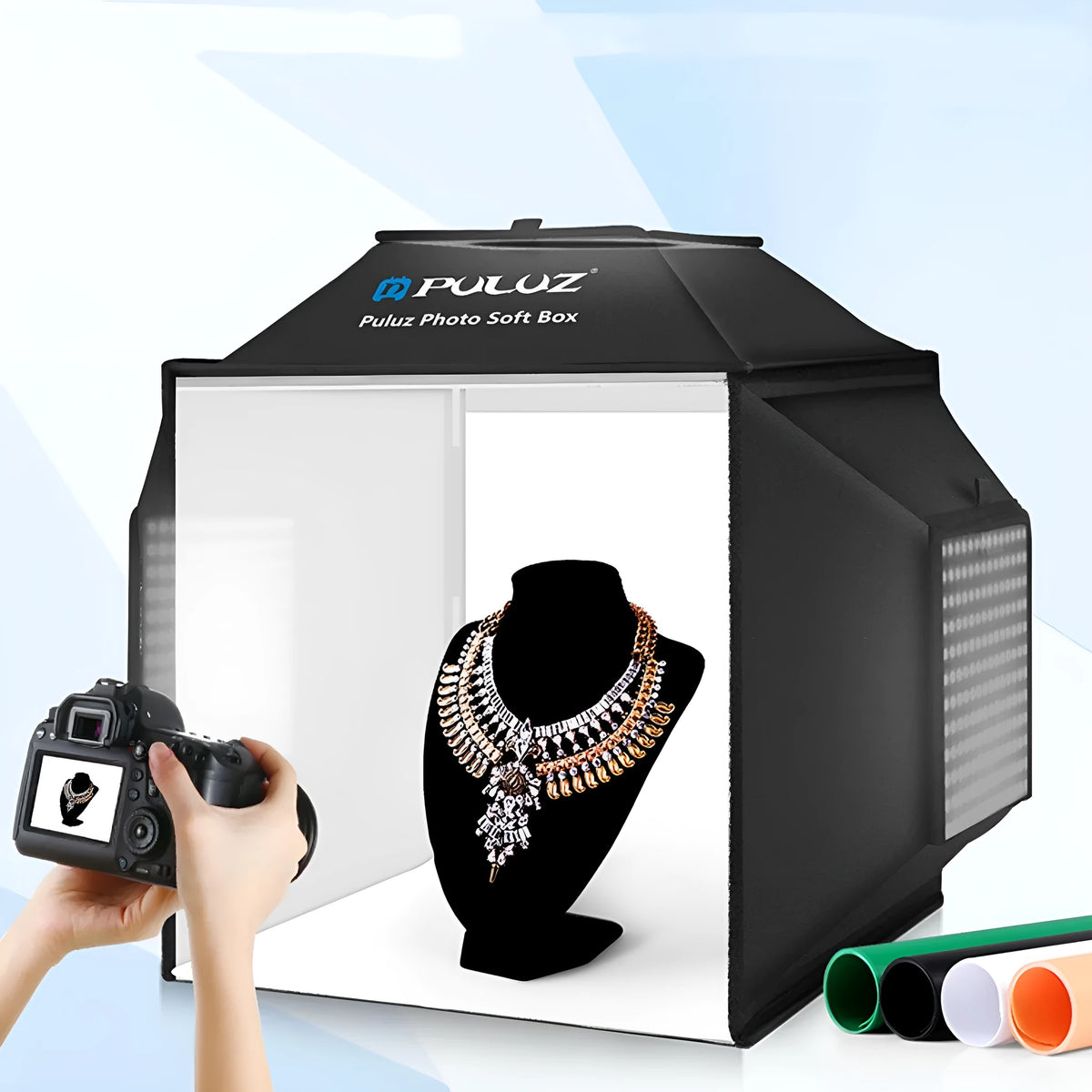 40cm foldable LED photo light box with 600D nylon cloth, 5500K and Ra>95, for small product photography