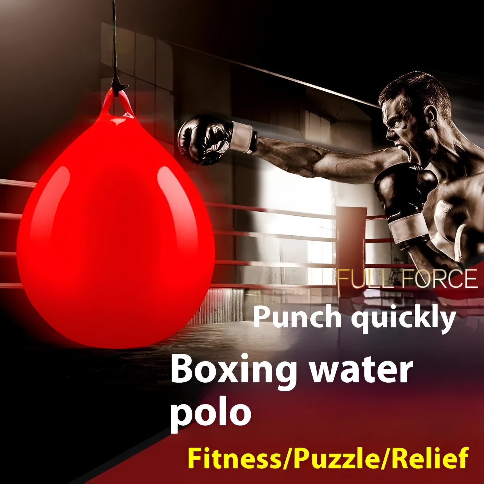 Red water-filled boxing ball with hook rope for martial arts training