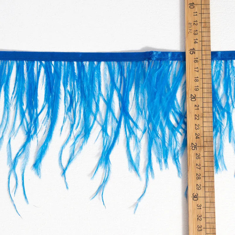 Decorative feather texture cloth strip in various colours, showing its width and texture for DIY crafts.
