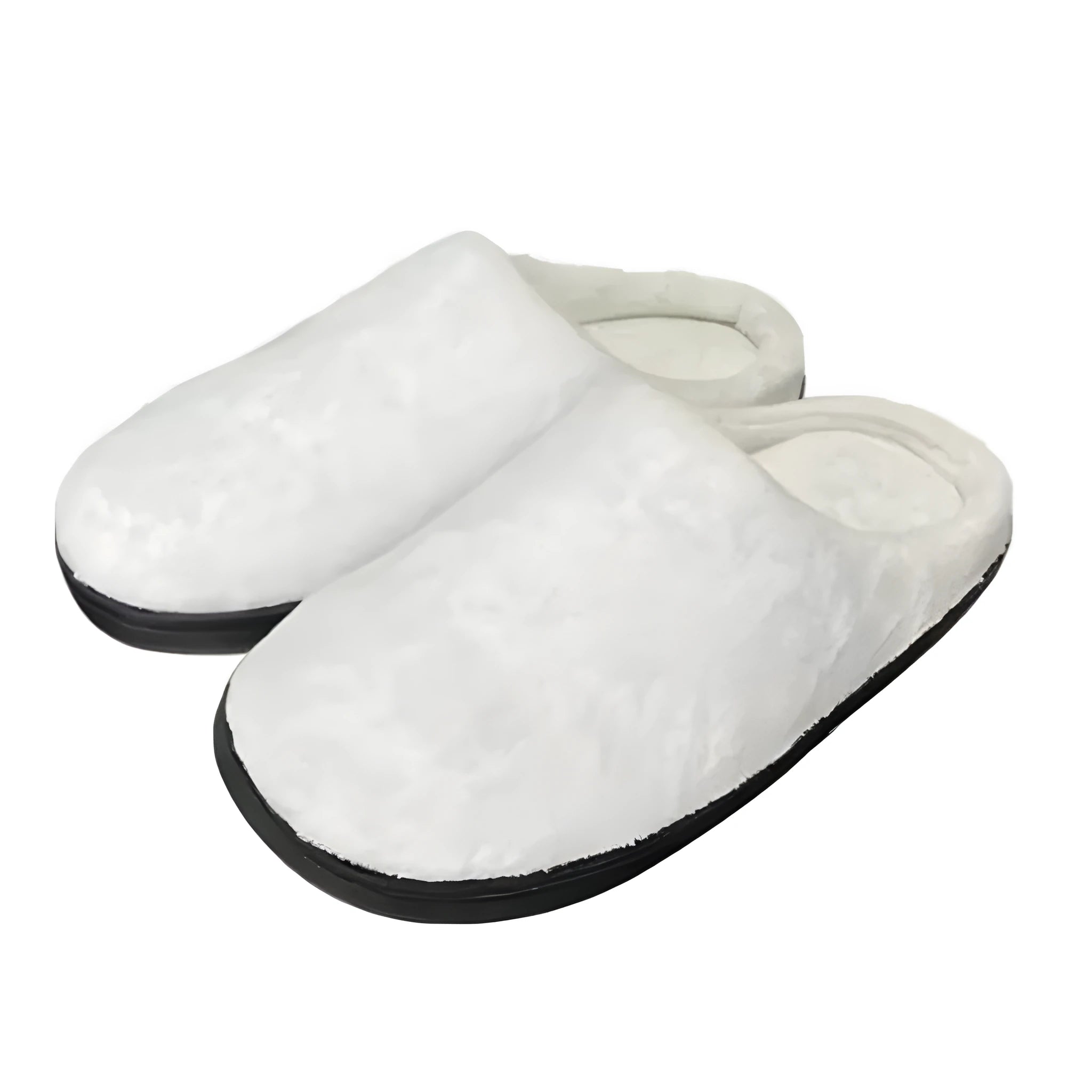A pair of patterned cotton flannel slippers with a textured TPR outsole, shown on a wooden floor.