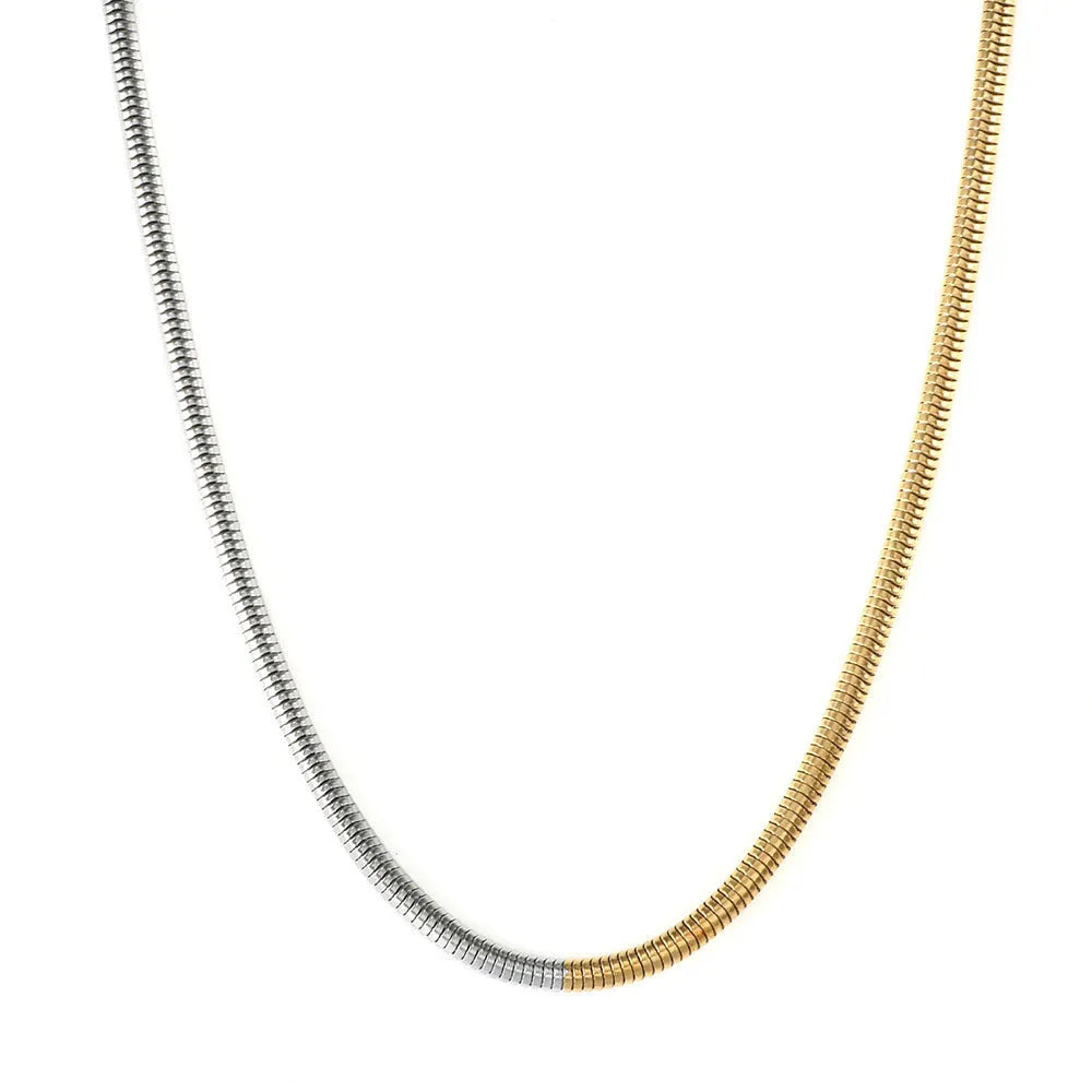 Golden snake bones chain with geometric lines, 3mm thick stainless steel construction for women's hip-hop fashion