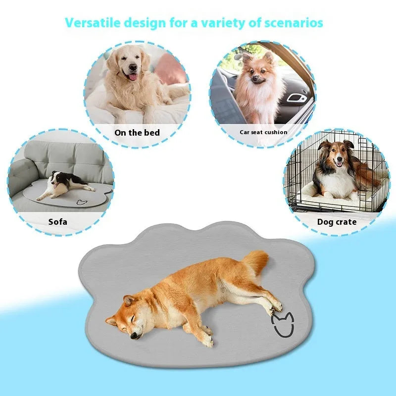 Ice silk dog cooling mat with simple dog head shape design in light grey colour