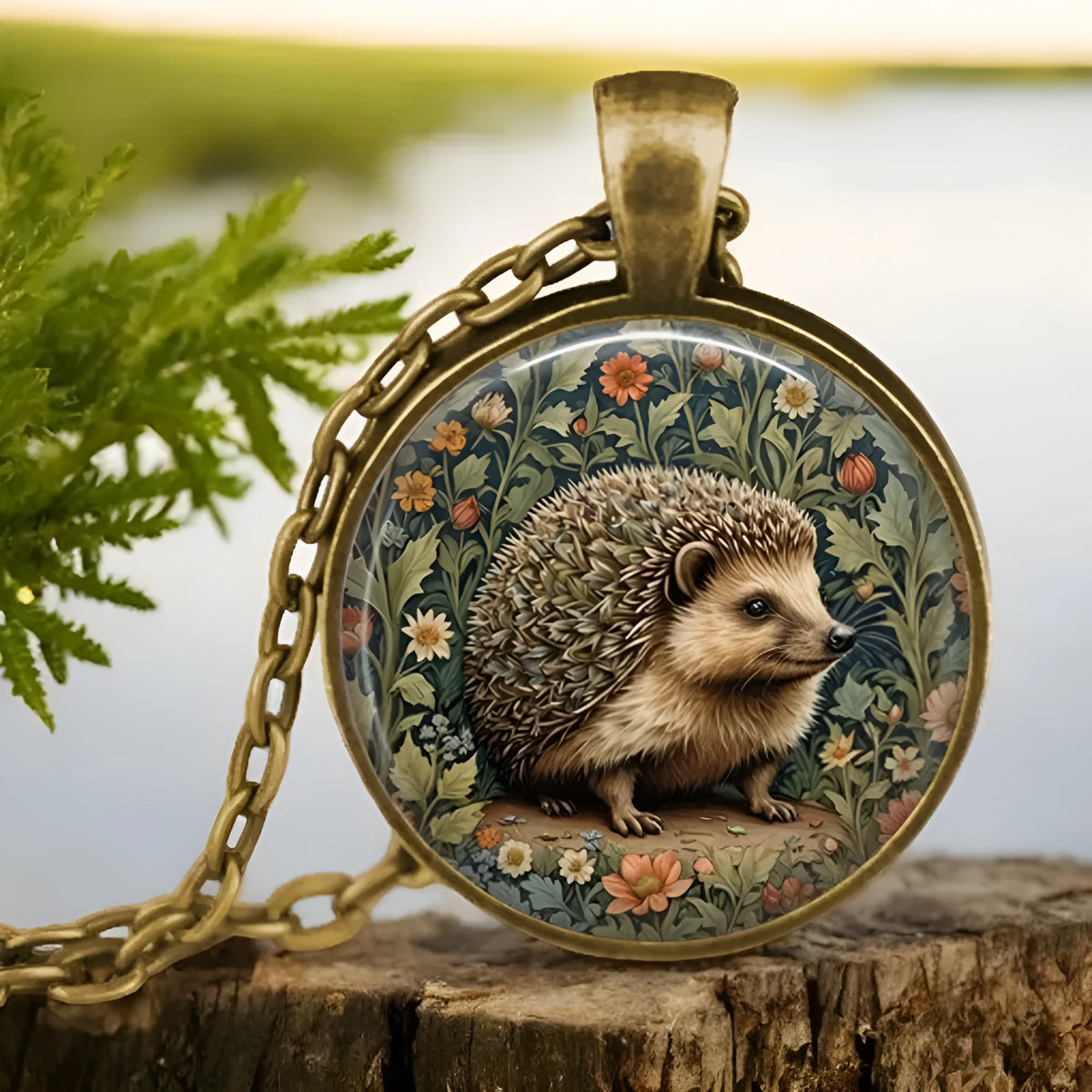 Bronze animal and insect pendant necklace with 60cm chain and 2.8cm alloy and glass pendant in six styles