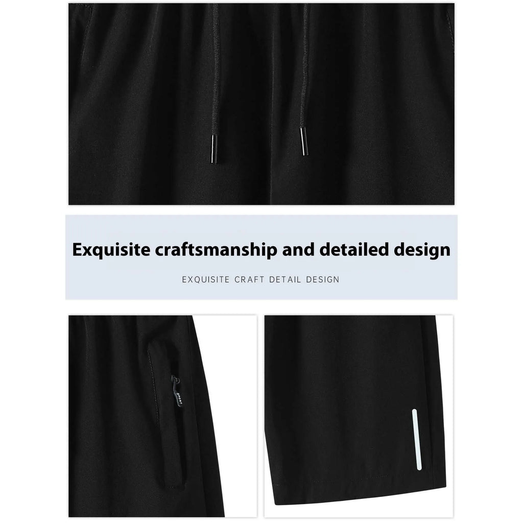 Men's thin ice silk quick-drying running shorts in black, dark blue, or light grey, sizes M to 4XL