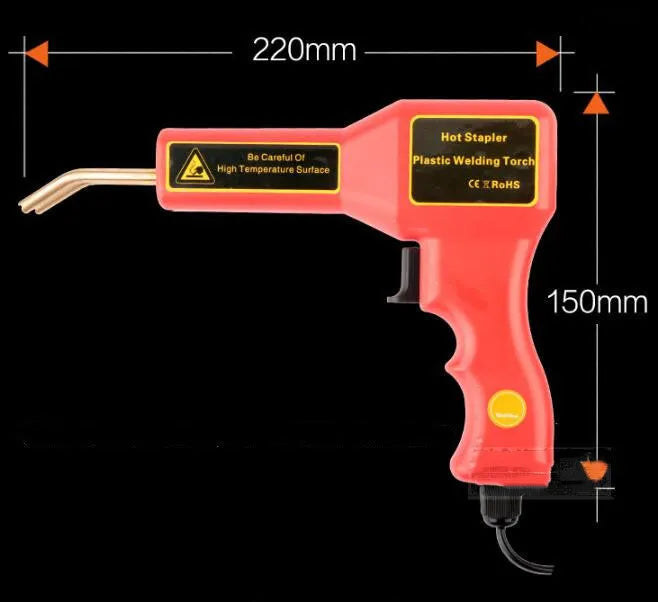 Plastic repair welding gun with LED light for car bumper repairs showing 1.7m power cord and welding nail compartment