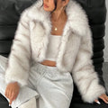 Women's artificial fur coat with thick fabric and fur collar in various colour combinations