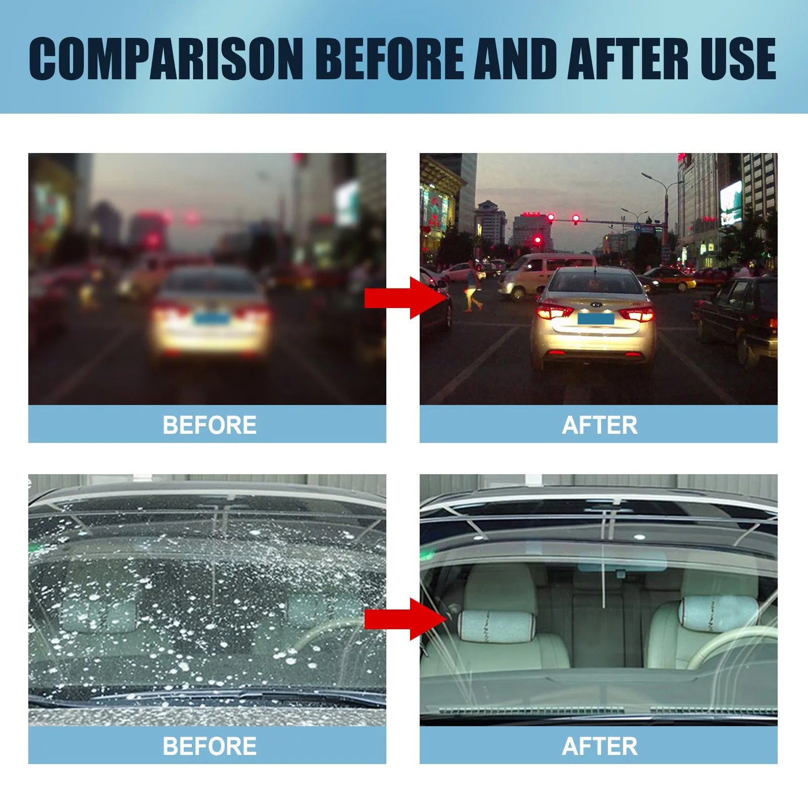 Blue car glass oil film remover with sponge applicator, product measures 13.7cm long