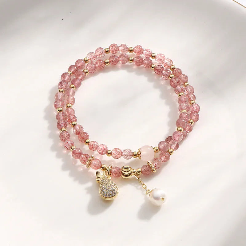 Strawberry quartz geometric crystal bracelet for women with wallet-style design