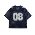 Half sleeve shirt pullover in black with letters pattern, loose fit on model