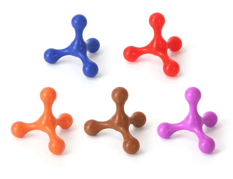 Blue three-legged silicone teething toy for puppies measuring 9.5cm with beef flavour coating