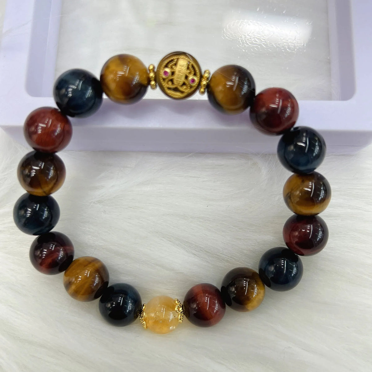 Natural tiger eye loose round beads long chain bracelet with Maillard styling measuring 18cm