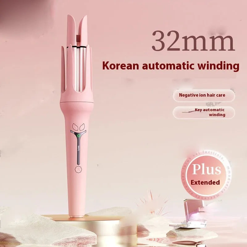 32mm automatic hair curler in pink or light purple with anion technology and included styling accessories