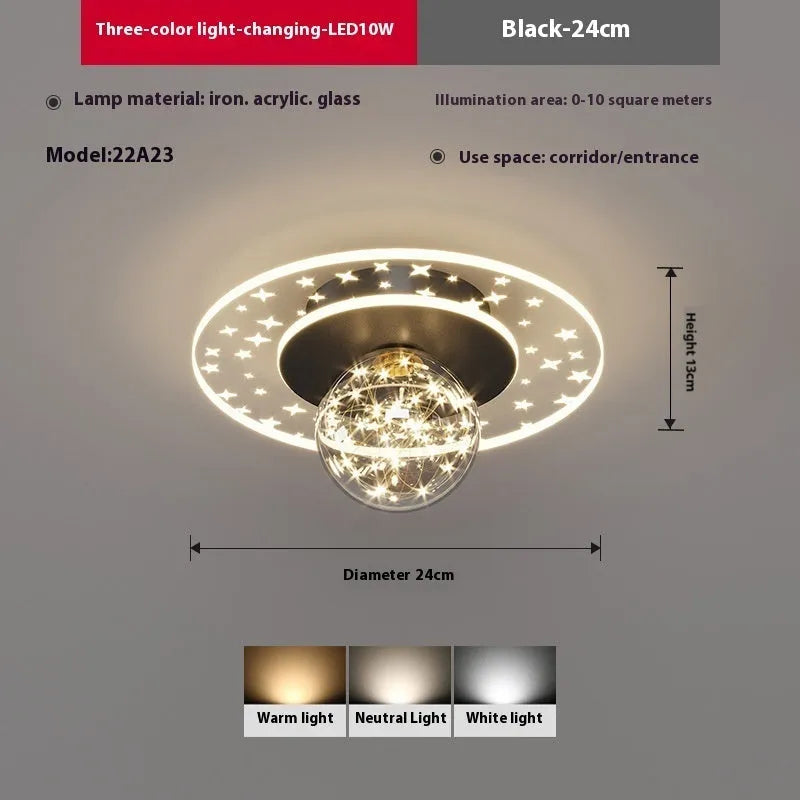 Modern ceiling lamp for corridor or hallway with LED light source in black, gold or white finish