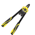 Yellow 13-inch manual rivet gun with three built-in tips for 3.2 mm, 4.0 mm, and 4.8 mm aluminium and steel household rivets