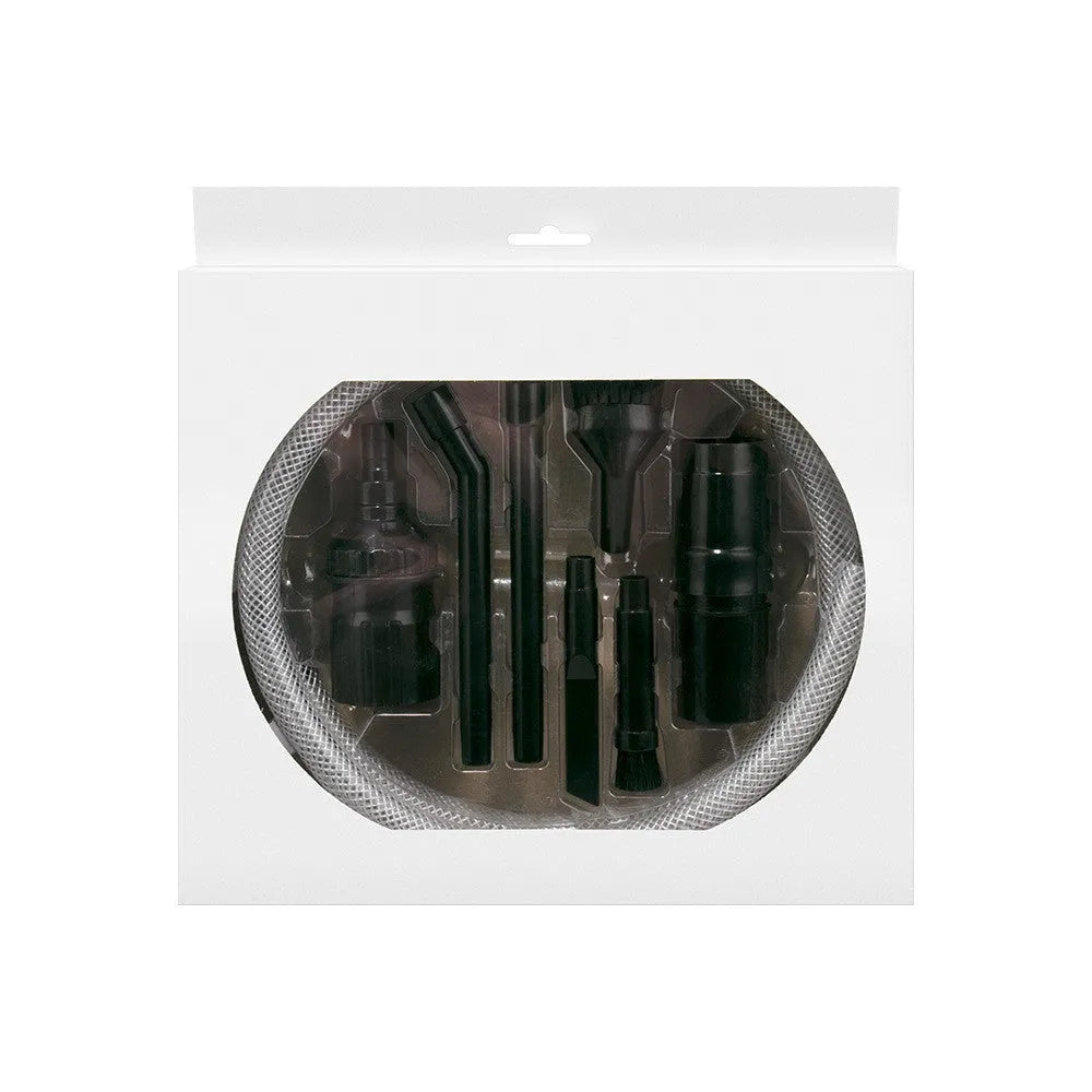 Eight-piece vacuum cleaner accessory set with specialised tools for cleaning compact spaces under 10 square metres