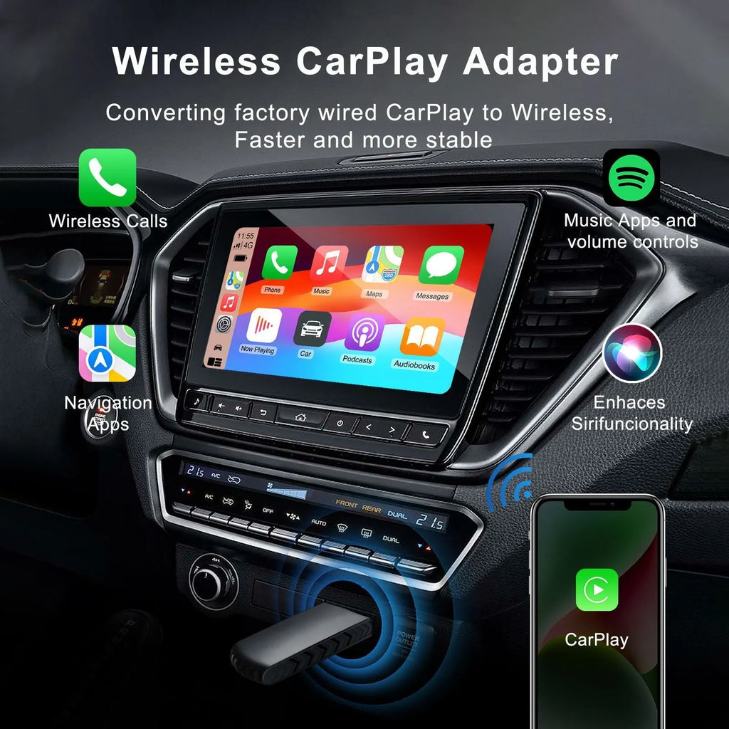 Wireless CarPlay adapter box, ABS PC, 40x20x12mm, for 2017+ cars with factory wired CarPlay