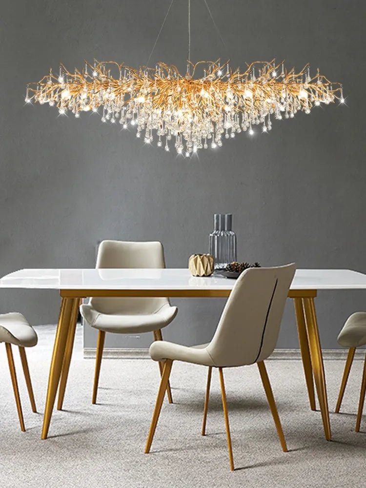 Crystal ceiling lamp with aluminium body, electroplated finish, and sixteen lamp holders