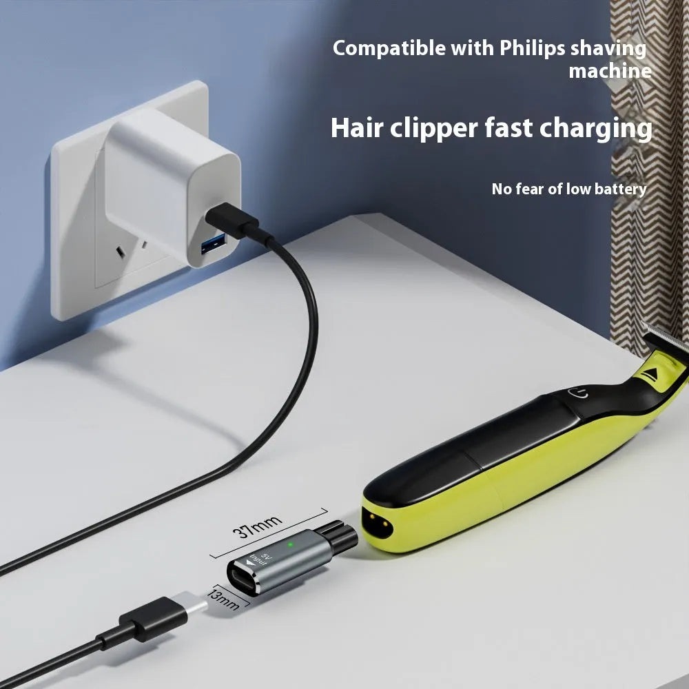USB-C charging adapter for electric shavers with 8W power output and 4.3V voltage specification