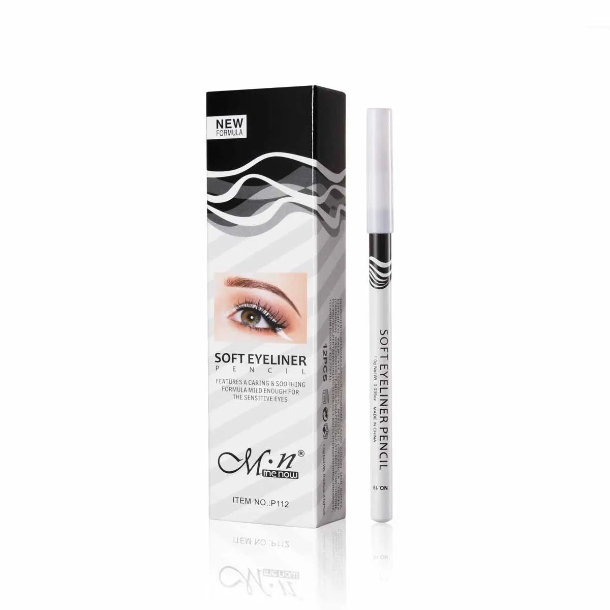 Box of 12 white waterproof eyeliner pencils with high gloss finish for eye brightening