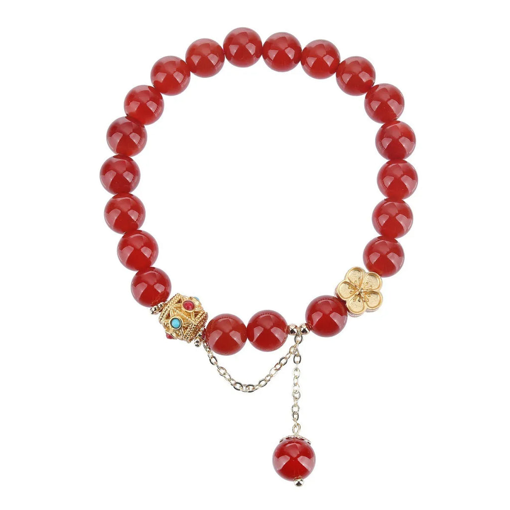 Handmade natural agate bracelet with peach blossom copper parts and 8mm beads