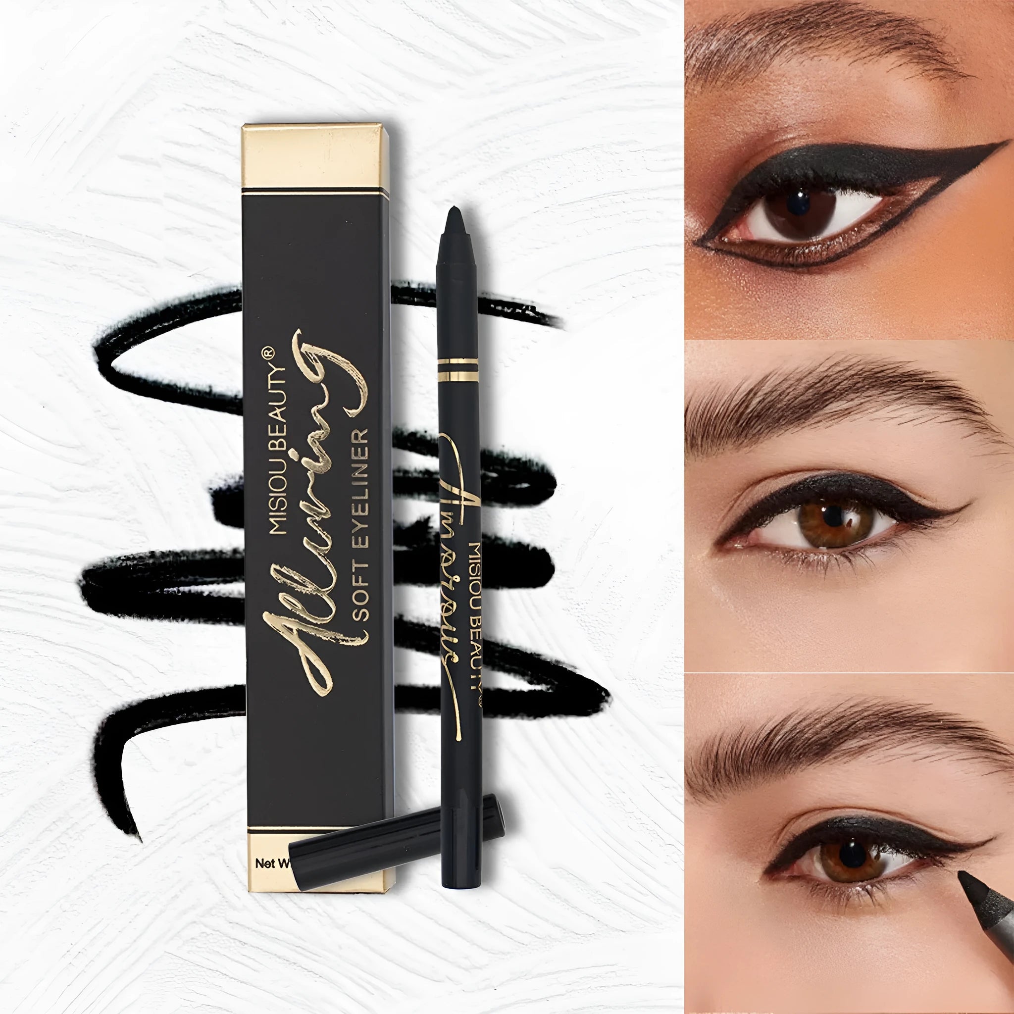 Black waterproof liquid eyeliner with applicator for smooth uniform application