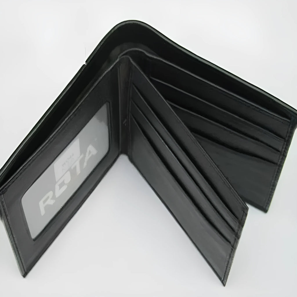 Genuine leather pearl fishskin texture wallet with horizontal square design and sewing thread detailing
