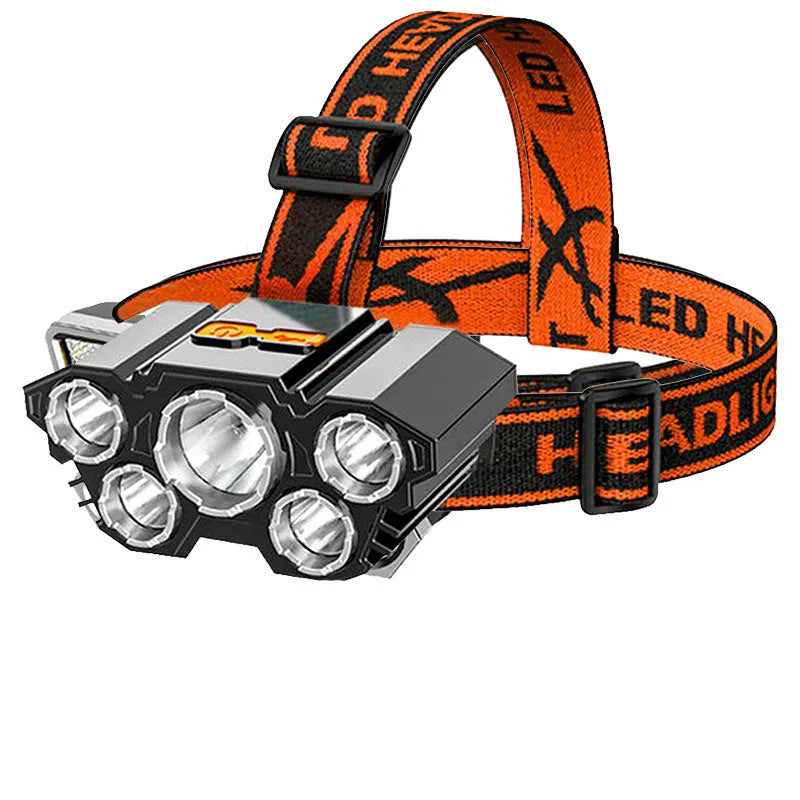 Head-mounted LED miner's lamp with adjustable strip, PVC construction, 10W power, 2400mAh battery