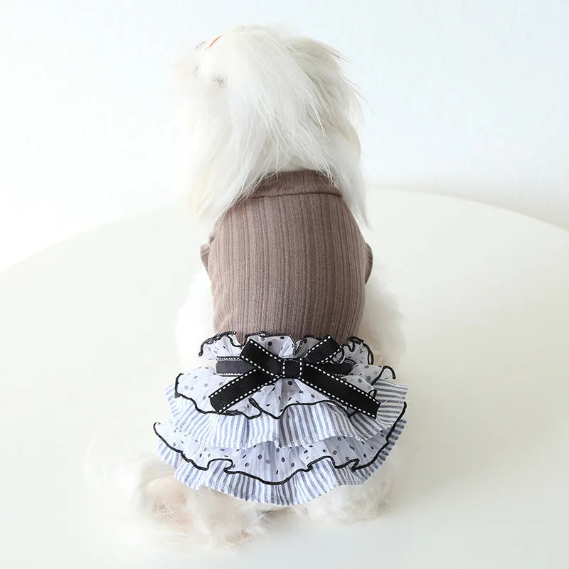 Polka dot lace cake dress pet clothing in princess style with three colour options