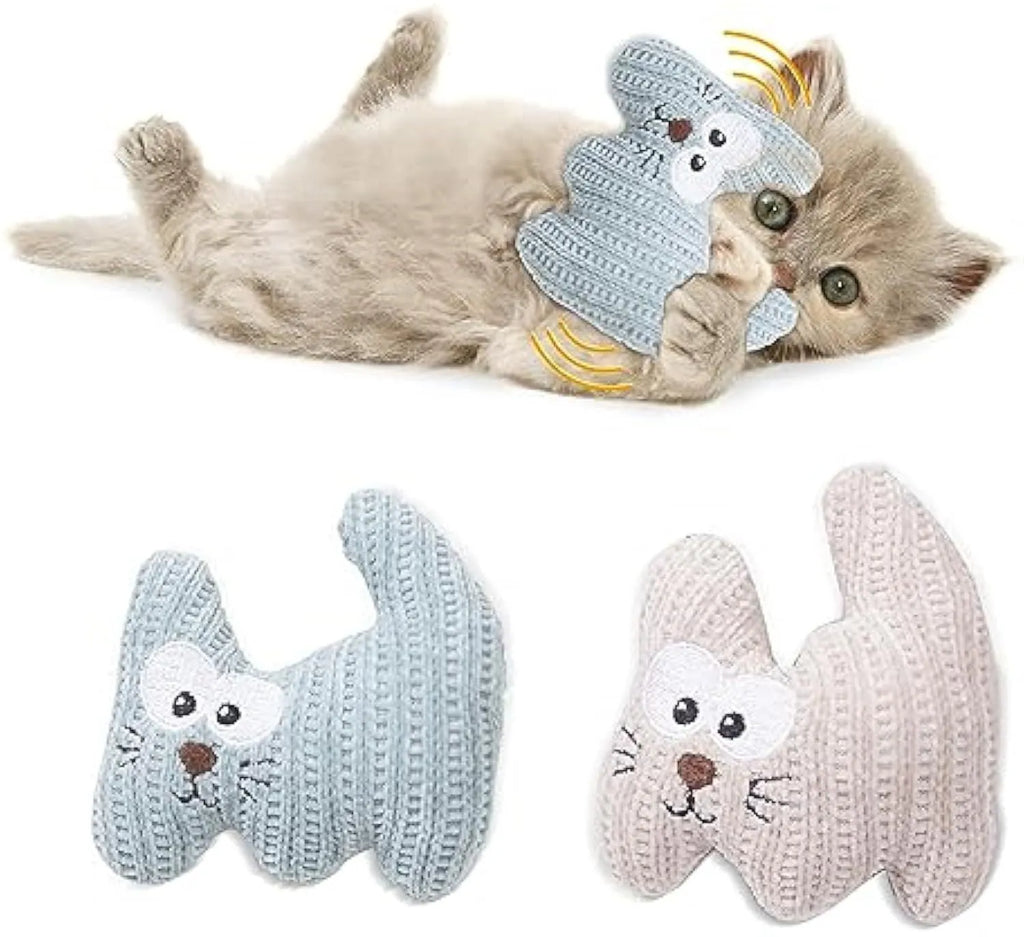 Cyan plush rope catnip toy with bell inside, measuring 12 cm by 11 cm, for cats to chew and play