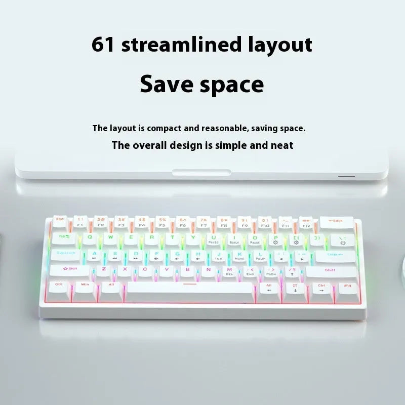 61-key compact mechanical keyboard with bluish-black design and hot-swap sockets