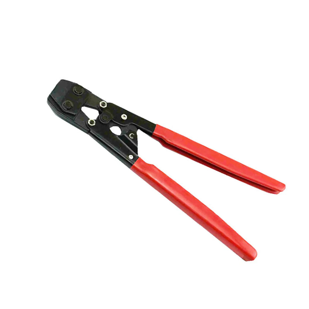 Single ear metal clamp with red cloth cover for PEX pipe connections