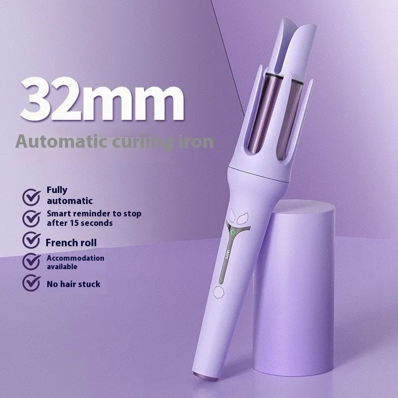 32mm automatic hair curler in pink or light purple with anion technology and included styling accessories