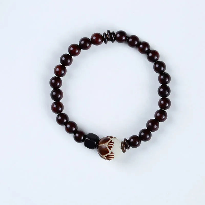 Natural rosewood double-ring bracelet with floral shape design measuring 10mm width