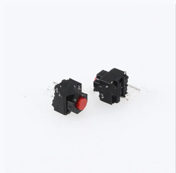 Waterproof micro tactile switch with aluminium alloy housing and pin terminals for PCB mounting.