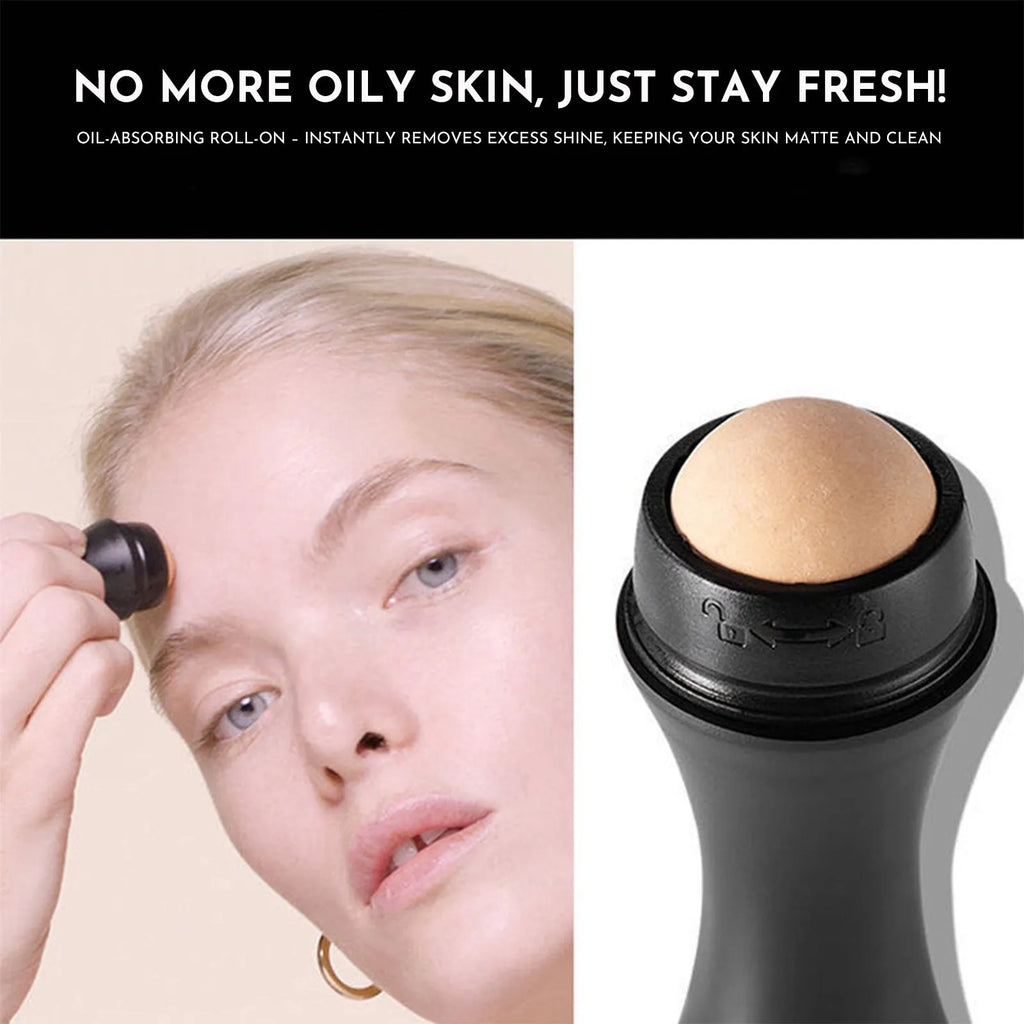 Volcanic Portable Roller in black, green, pink, or white for oily skin control with real volcanic stone