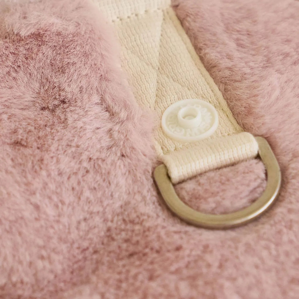Light pink polyester warm coat for small dog or cat on hanger with size tags