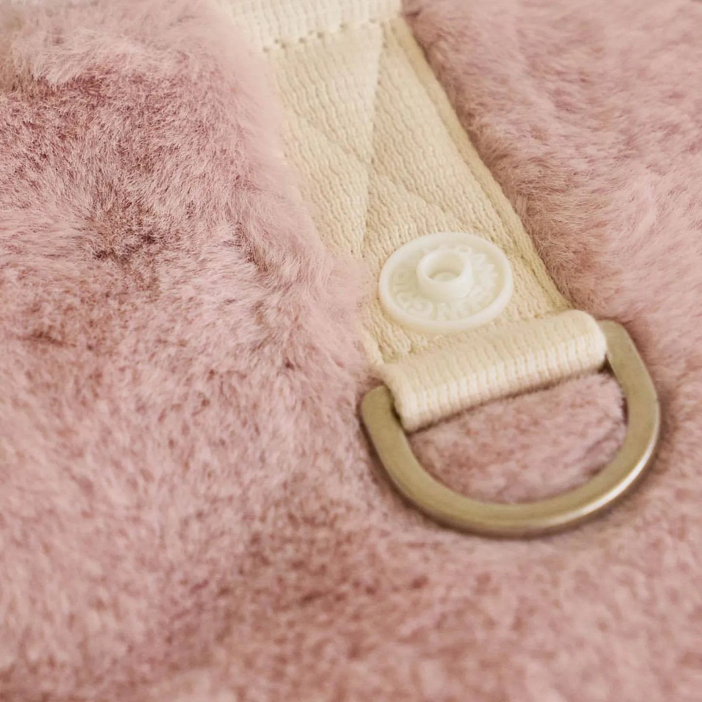 Light pink polyester warm coat for small dog or cat on hanger with size tags