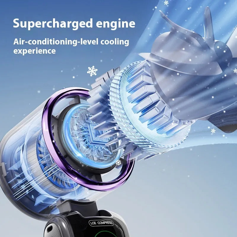 A portable neck fan with a USB port and adjustable speed settings, shown in a choice of colours.