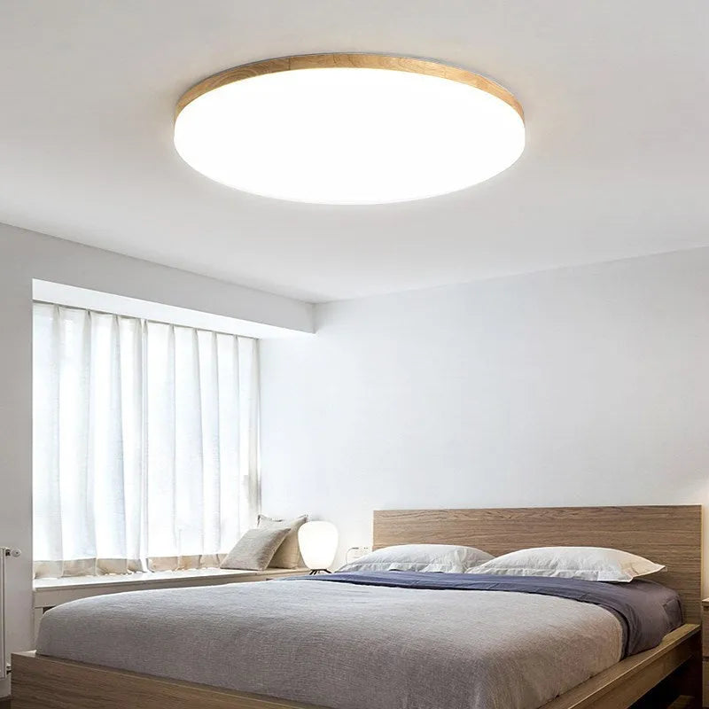 Japanese minimalist wood and acrylic LED ceiling lamp with three colour light options