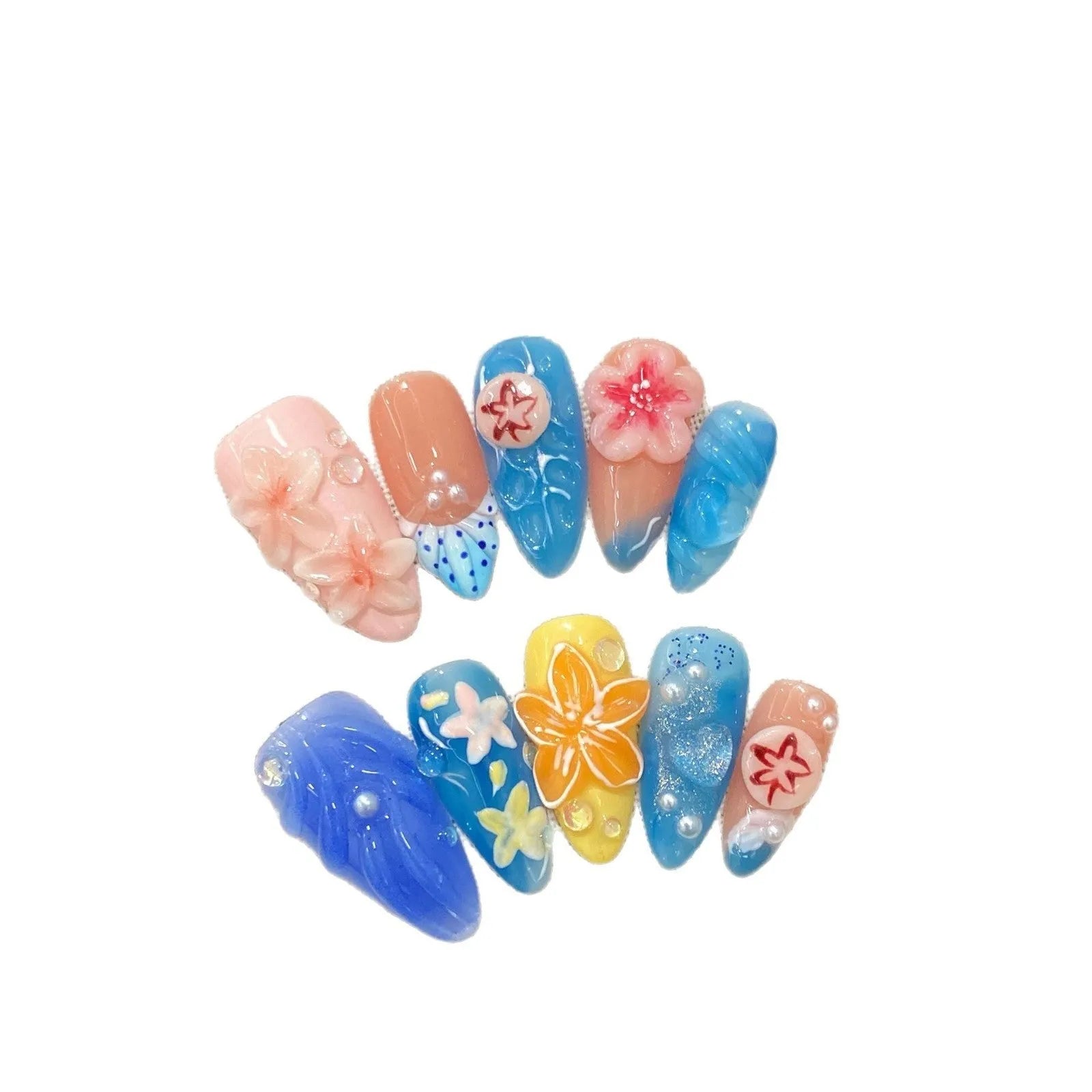 Plastic wearable armour set with three-dimensional carved jellyfish designs and rose patterns in almond nail colour