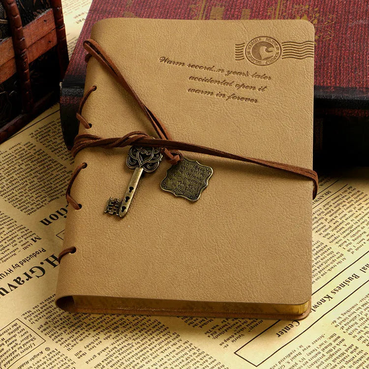 Retro faux leather strap notebook diary in big 130x180mm and small 100x140mm sizes with white or kraft paper