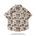 Full printed short sleeve shirt with floral pattern in loose cardigan style, sizes M to 2XL, made from polyester fibre