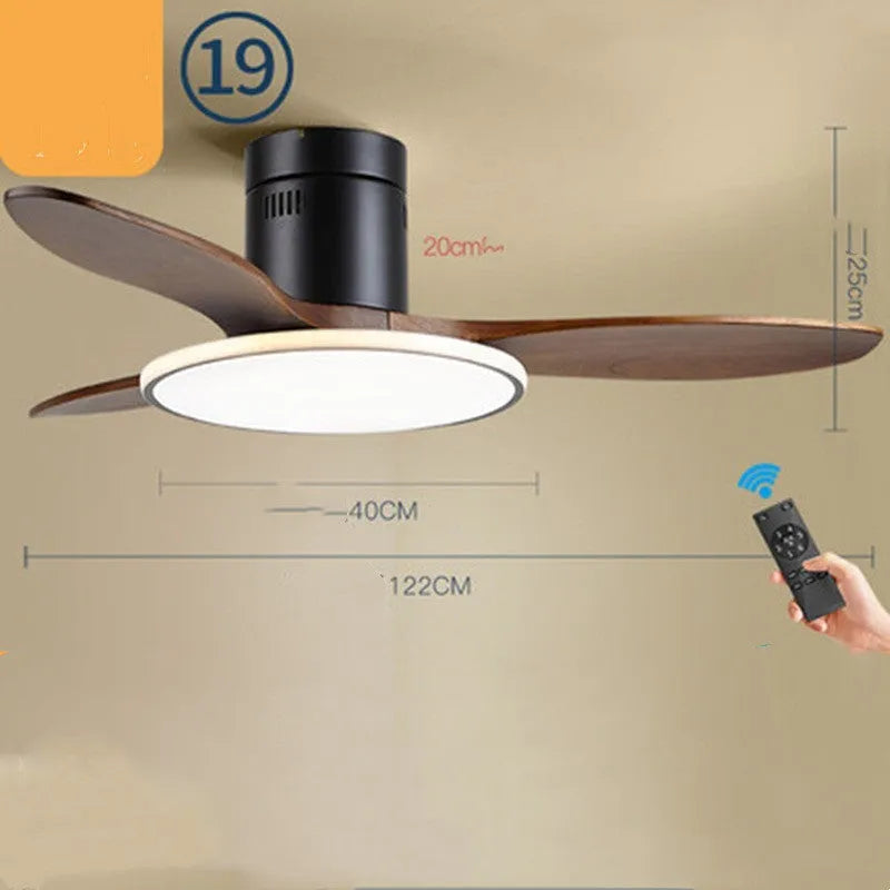 Ultra-thin ceiling fan light with wood blades and acrylic lampshade, 42 or 48 inch, remote control, 220V