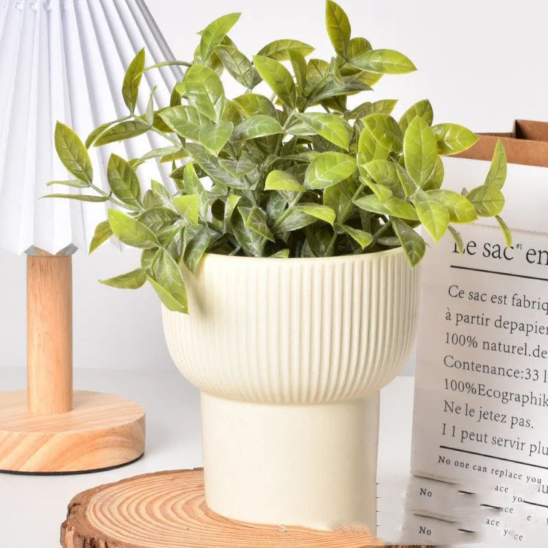 Roman column matte yellow ceramic flower pot with breathable material for plant cultivation