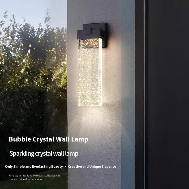 Black stainless steel outdoor LED wall lamp showing two size options for courtyard and corridor mounting