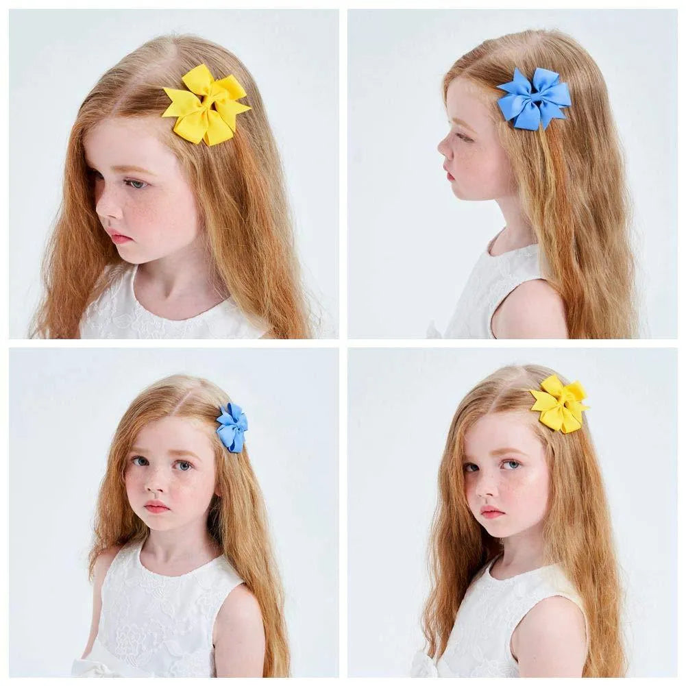 Handmade 3 inch grosgrain ribbon pinwheel hair bows with alligator clips for baby girls