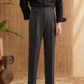 Men's slim-fit straight-leg trousers in dark grey with water-washed finish and wrinkle-resistant fabric